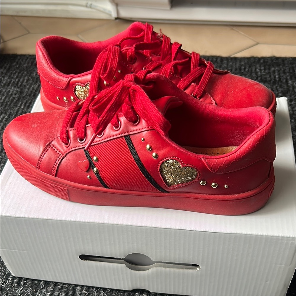 Aldo Red and Gold Sneakers with Metallic Accents